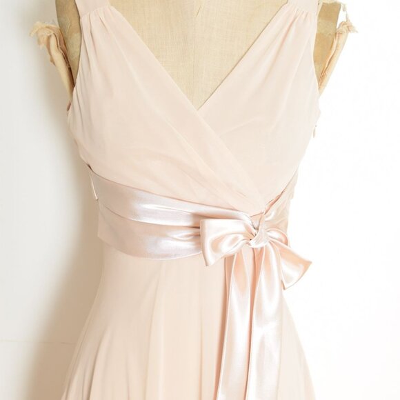 Evan Picone dress nude surplice bow fairy flutter empire cocktail party midi 4 S - Picture 3 of 8